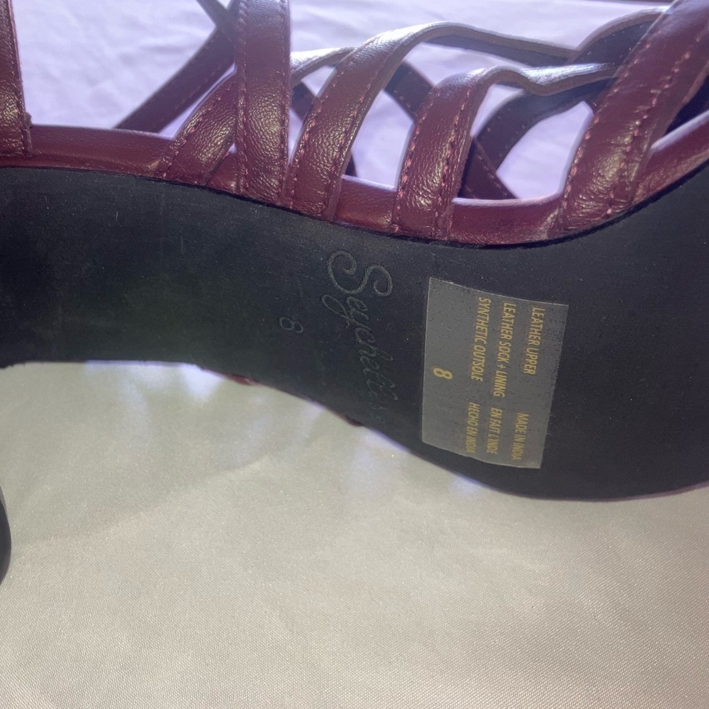 Seychelles CHARTER  Leather STRAPPY BLOCK HEEL SANDAL in Wine 8 NWOT - Picture 3 of 9